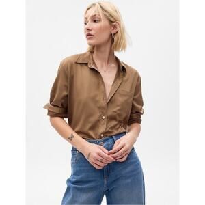 GAP Boyfriend Satin Shirt Women’s Small Green Dried Moss Button Up Long Sleeve